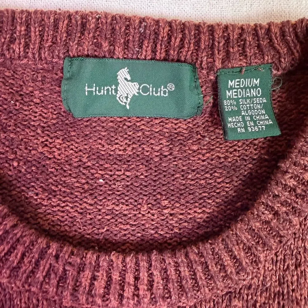 Vintage 90s Hunt Club Argyle Crewneck Sweater Men's Med Silk Cotton Grandpacore - Picture 8 of 11